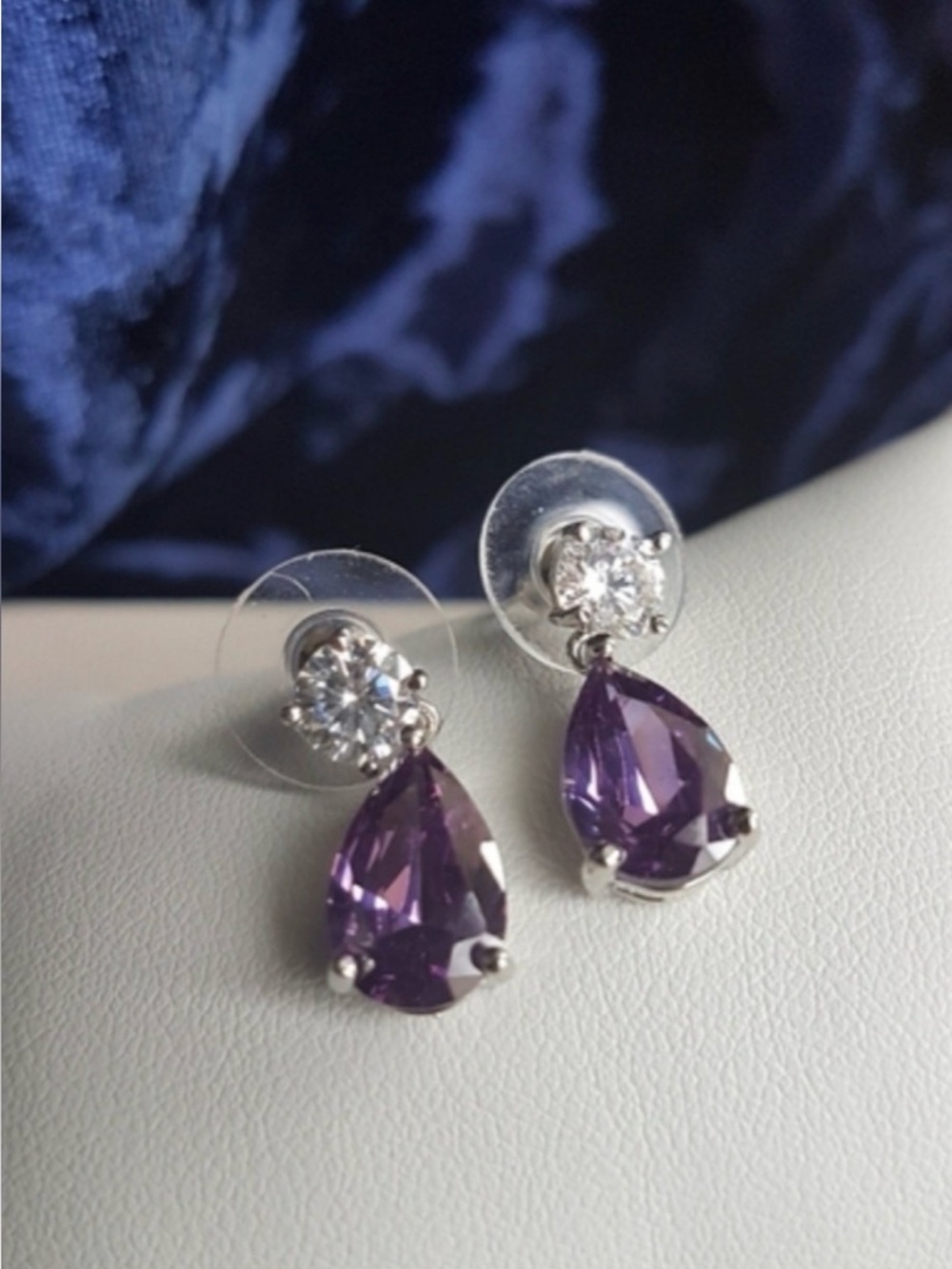 Swarovski Elements Platinum Plated Amethyst Teardrop Earrings NEW